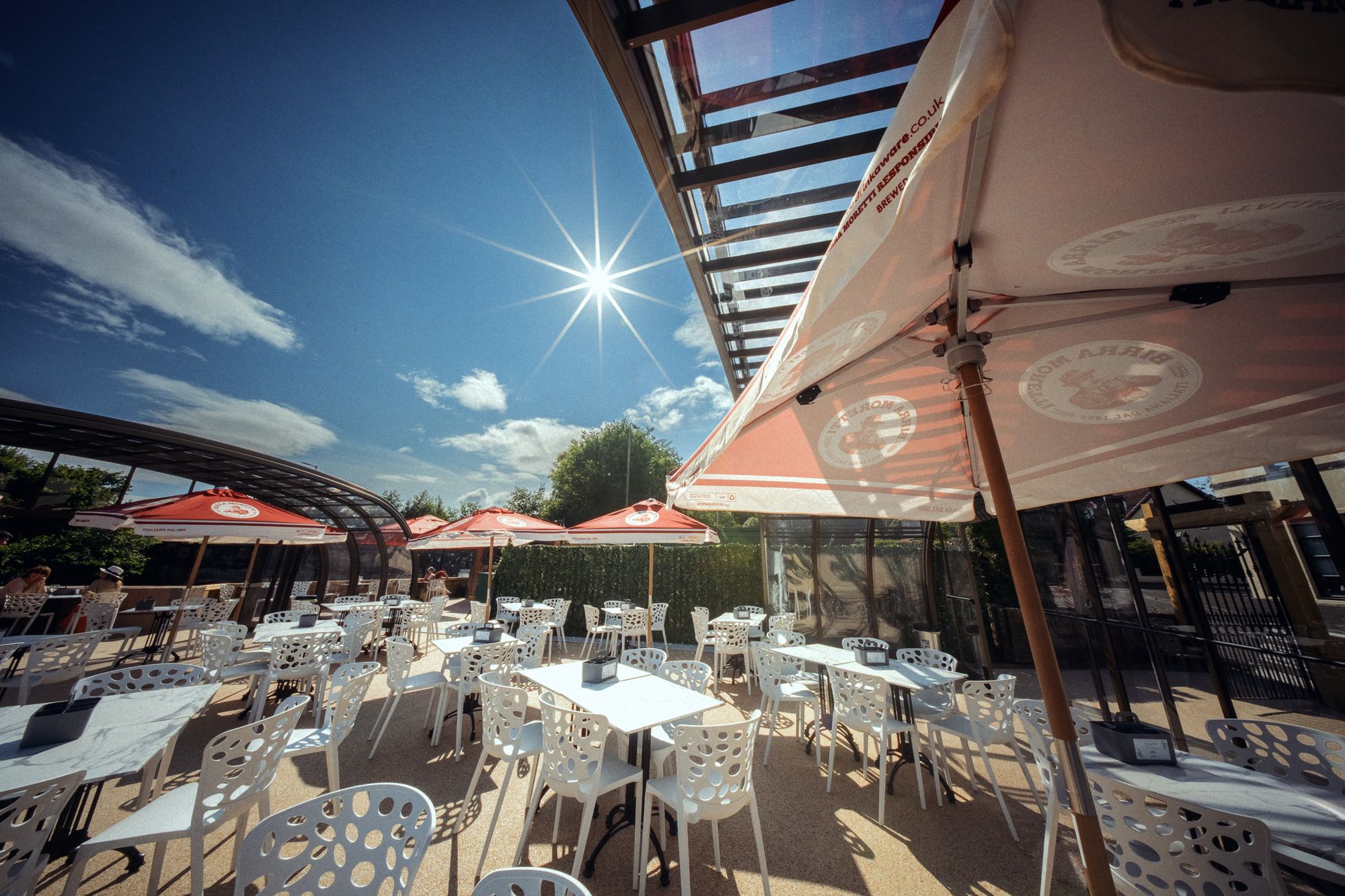 Sunlight through the open roof at The River Inn